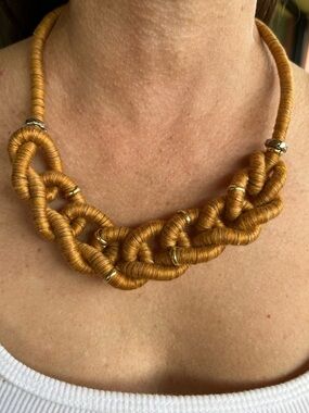 Handmade Golden Tan Twisted Statement Necklace